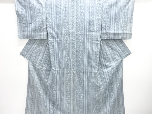 JAPANESE KIMONO / ANTIQUE KIMONO / SILK / HAND WOVEN TSUMUGI / STRIPE & FLORAL SHIPPO